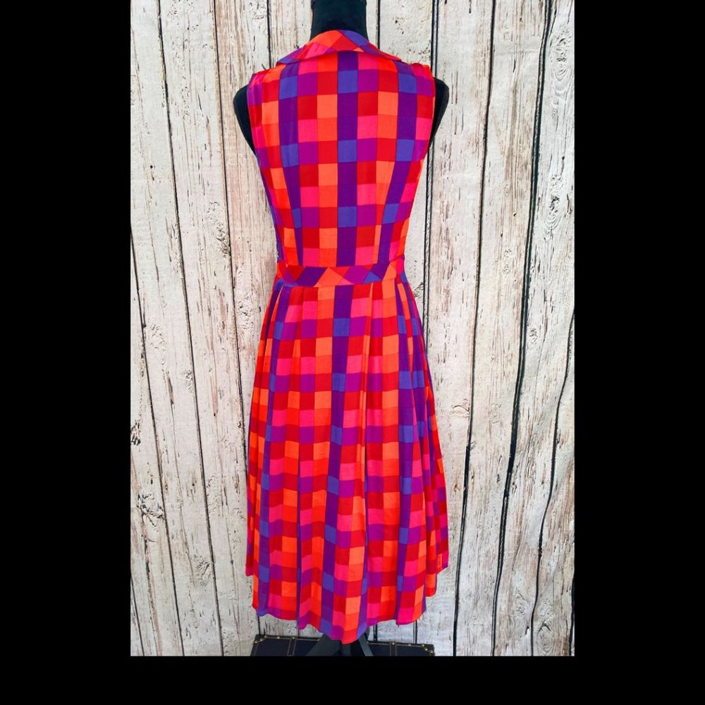 Eshakti HOT pink purple orange red Plaid Midi dress Peter Pan collar CUTE 6 - Picture 3 of 4